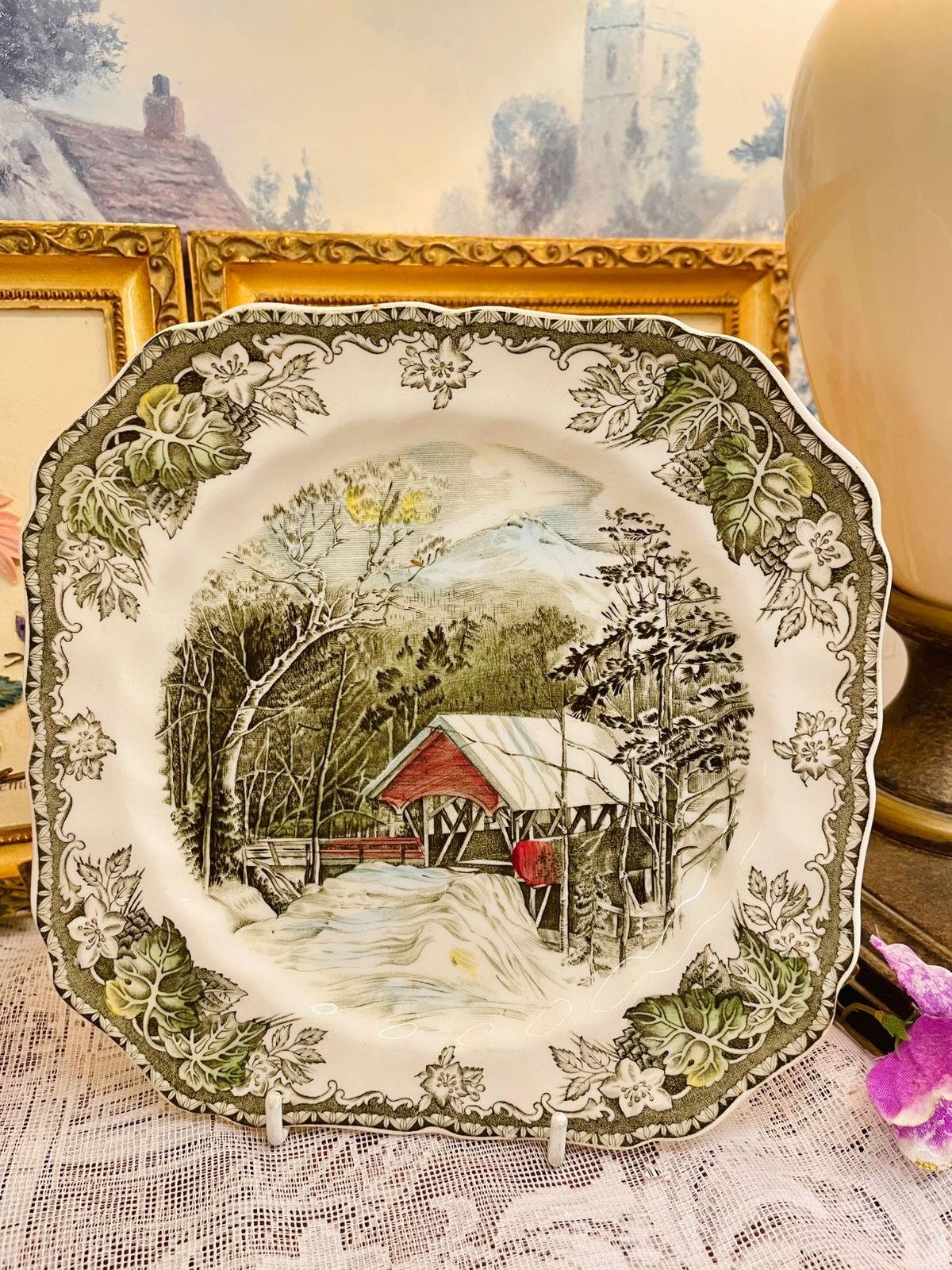 Johnson Bros Friendly Village Covered Bridge Plate 8in