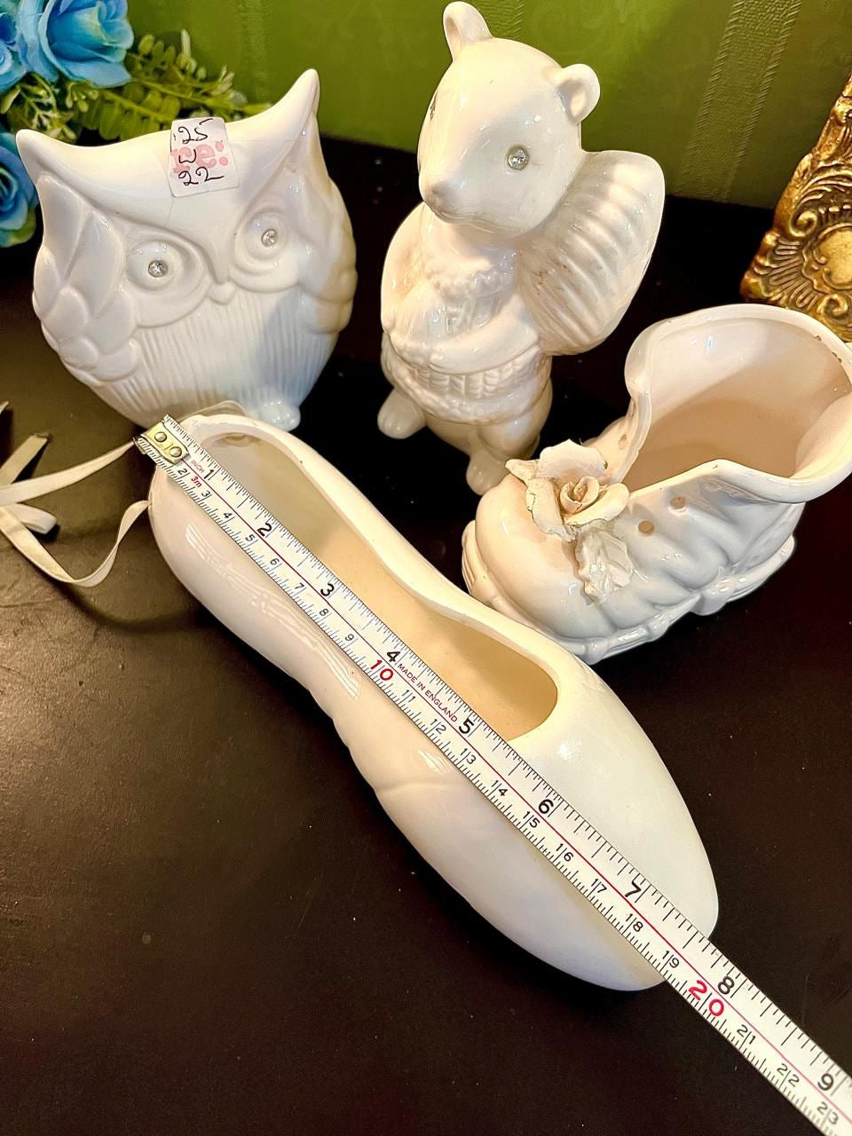 Vintage White Ceramic Figurine Vase Set 7 Inch