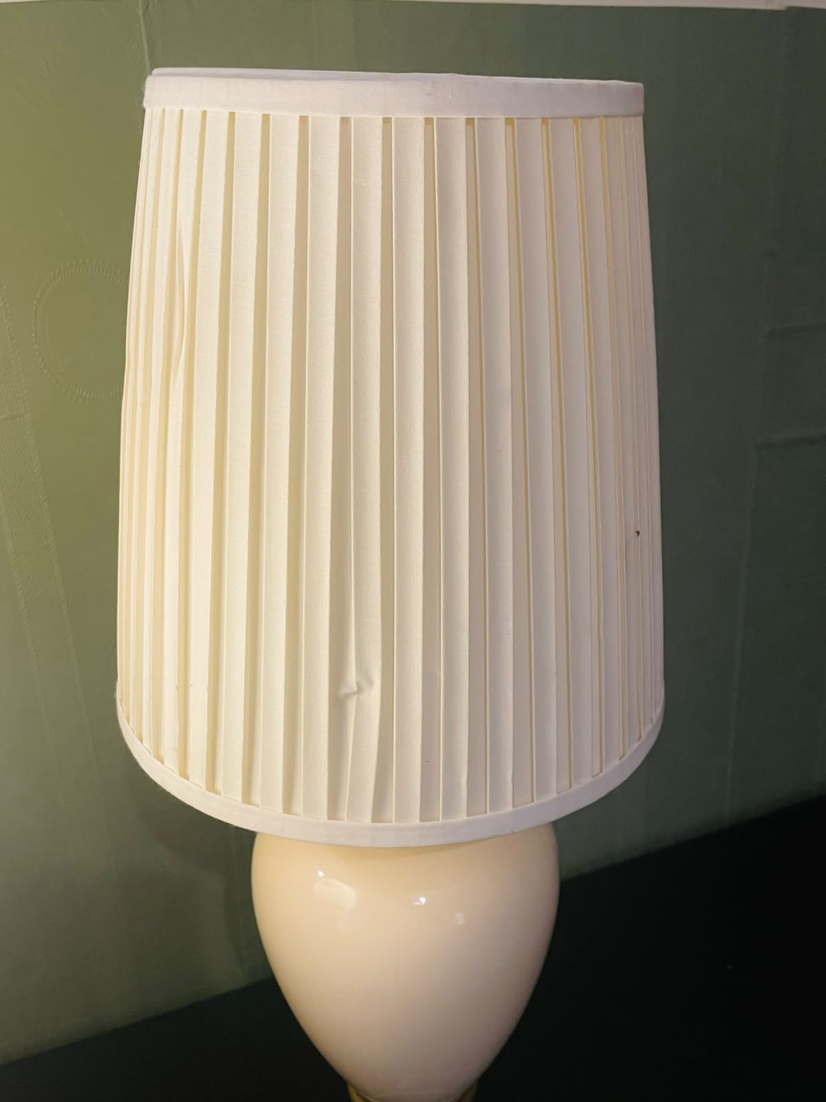 Vintage White Ceramic Table Lamp with Pleated Shade