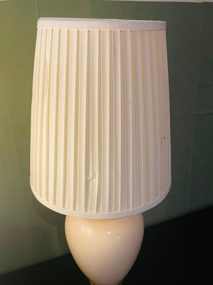 Vintage White Ceramic Table Lamp with Pleated Shade