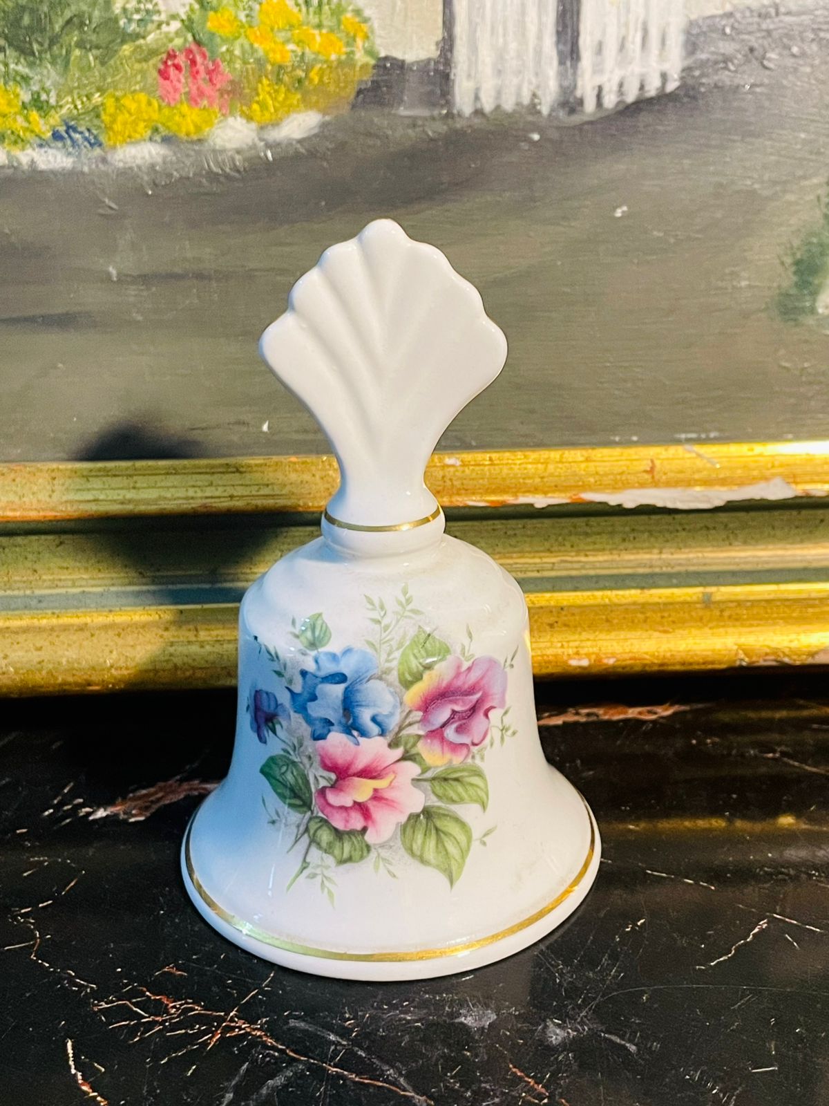 vintageporcelainbell, handpaintedceramics, floraldecor, cottagecorevibes, collectablebell, vintagehomedecor, porcelainsouvenir, tabletopaccent, sunsetkitchenfinds, antiquecharm, shabbychicdecor, floralvintage