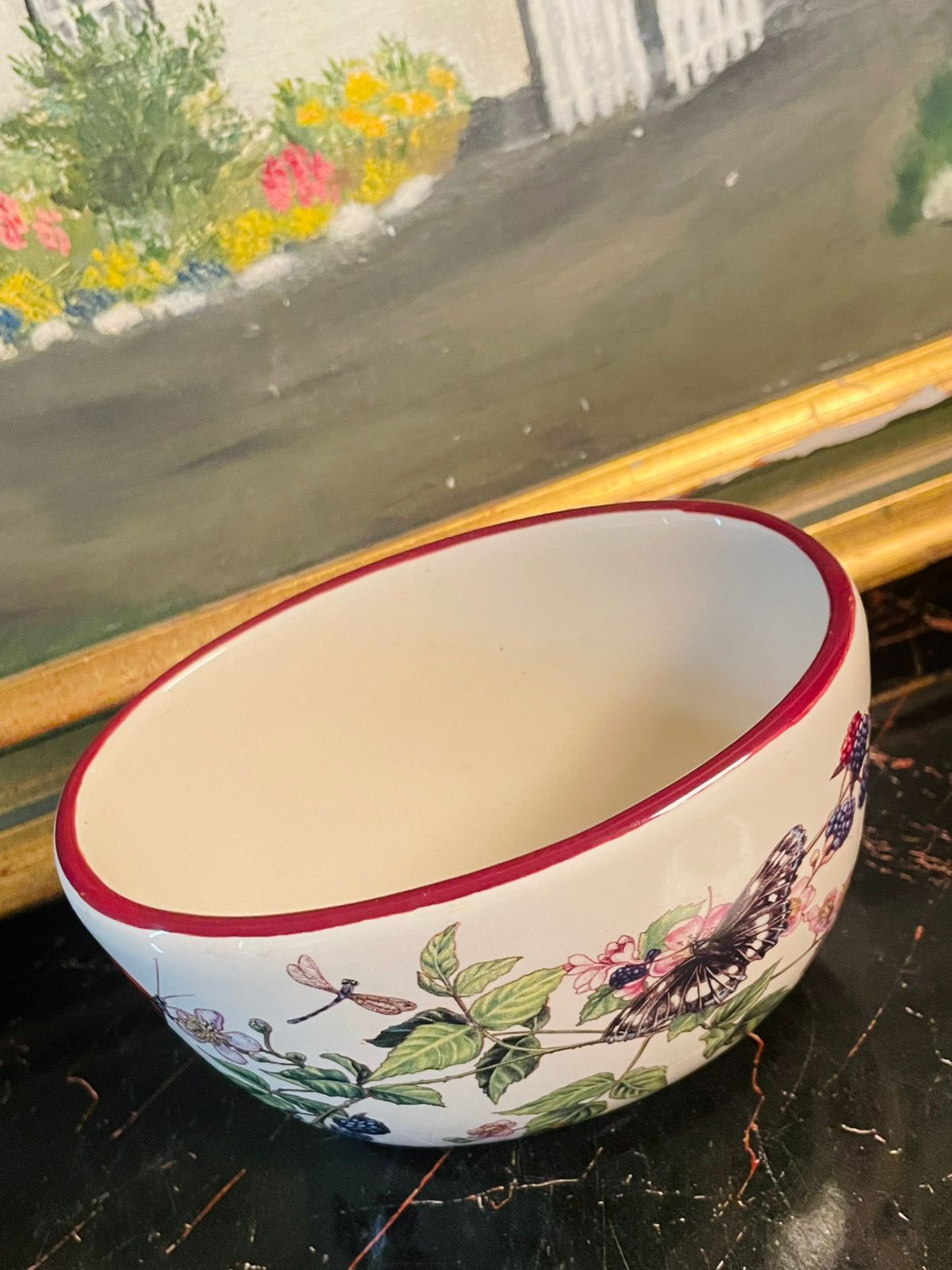 “Butterfly & Blackberry” Floral Ceramic Bowl ( 7cm )– Nature-Inspired Design – England