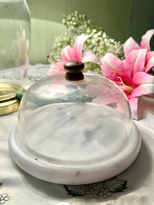 7 Inch Marble Base Serving Dome with Clear Cover