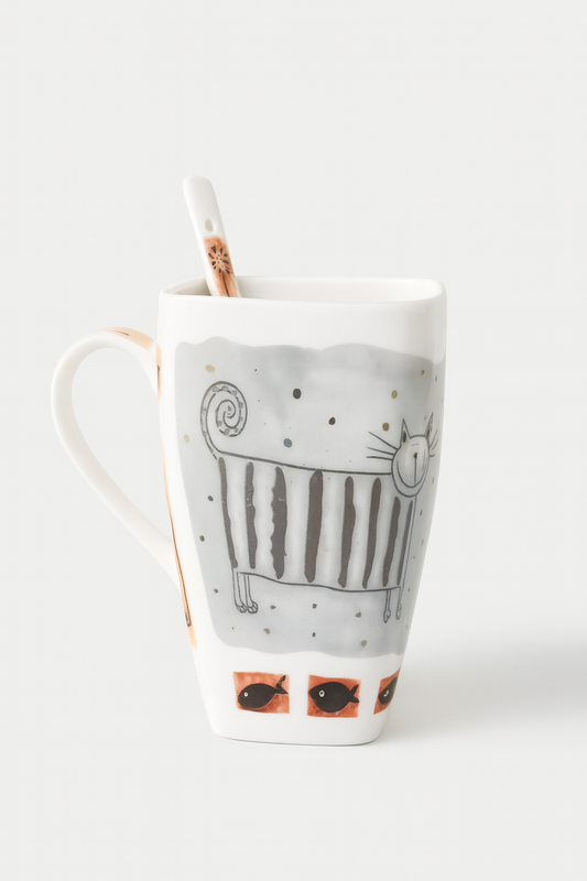 Long Cat Mug + Spoon, Tea mug, Coffee mug ,Oven Safe, Ceramic , England