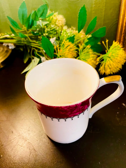 Burgundy & Gold Accent Ceramic Mug 4 Inch Elegant Tea Cup