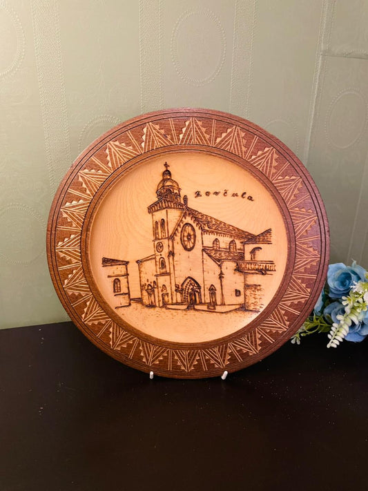 Vintage Wooden Church Decorative Plate – 11 Inch Wall Decor
