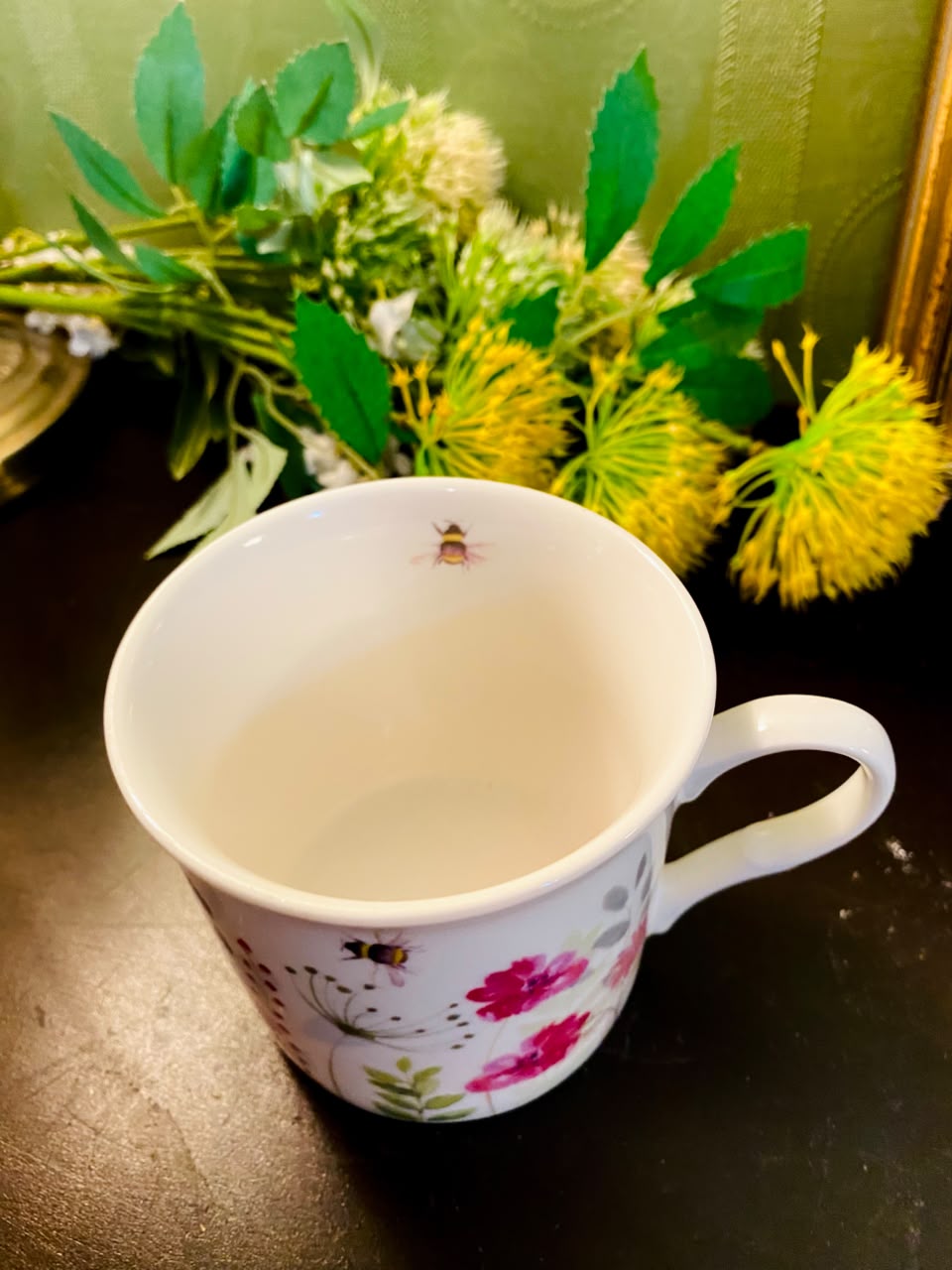 Pink Wildflower & Bumblebee Ceramic Mug 4 Inch