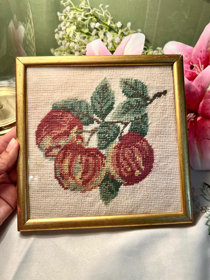Apple Needlework Framed Artwork Gold-Tone Frame Approx. 20 cm