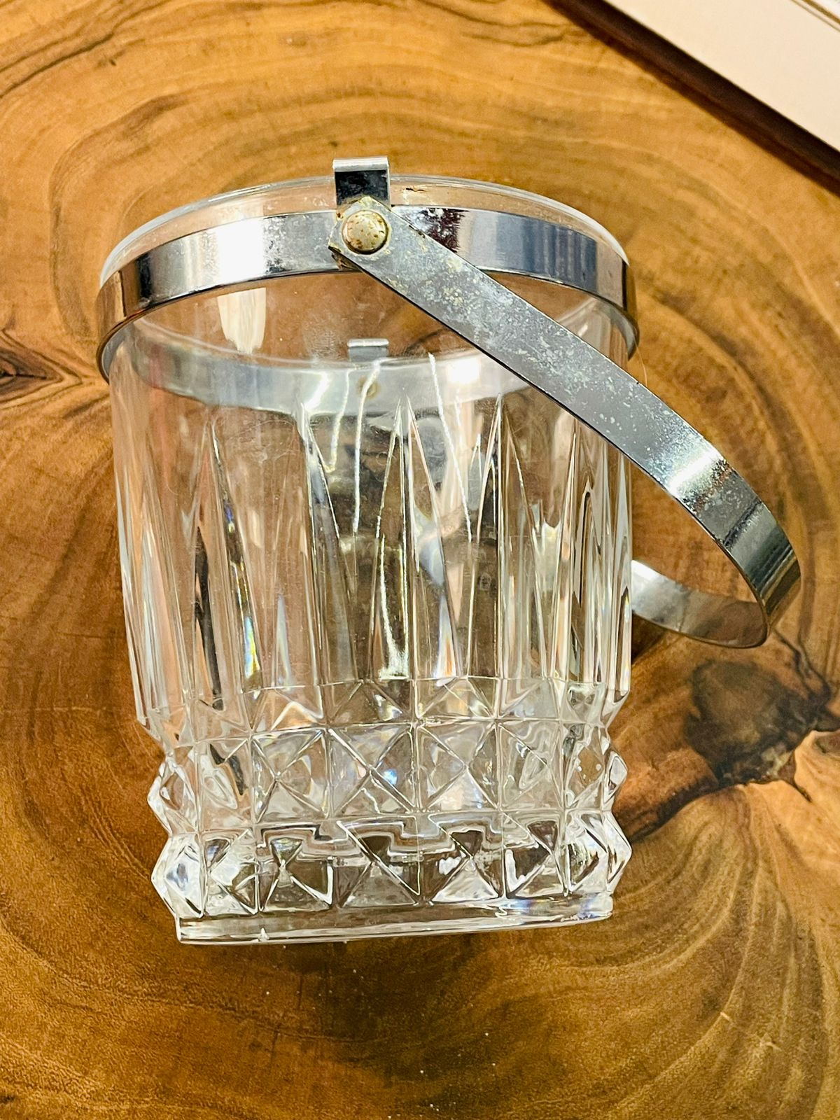 Vintage Crystal Ice Bucket with Handle | Cut Glass Barware