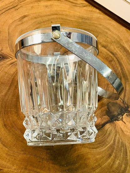Vintage Crystal Ice Bucket with Handle | Cut Glass Barware