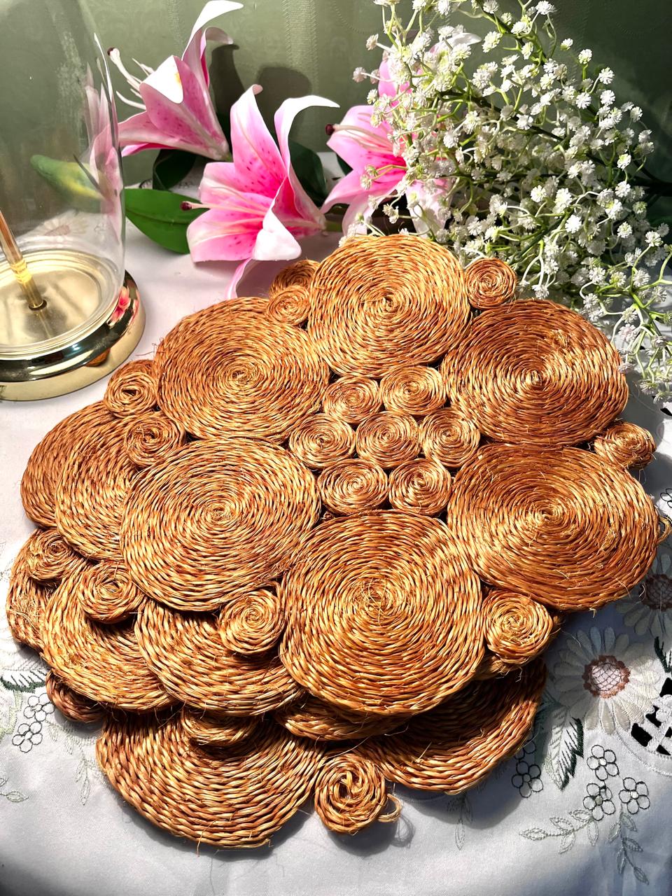 Golden Woven Spiral Placemat Set 4-Piece 11.5 Inch