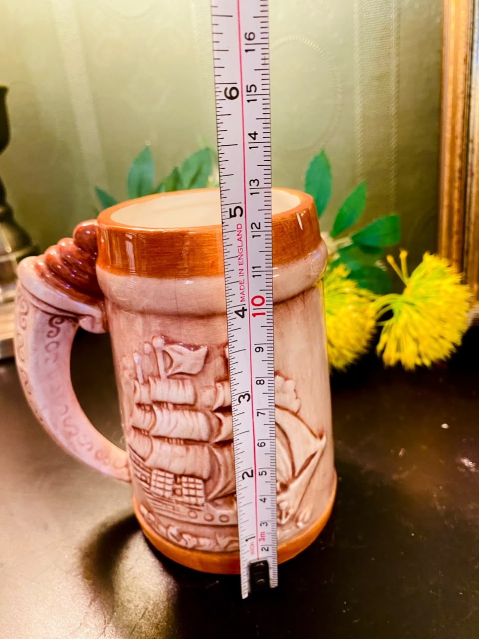 Vintage Character Relief Ceramic Tankard Mug 5 Inch