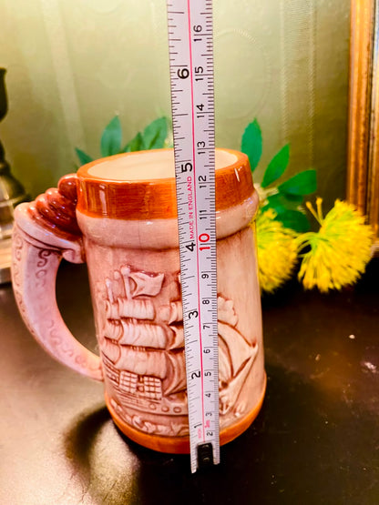 Vintage Character Relief Ceramic Tankard Mug 5 Inch