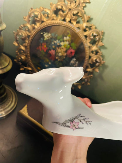 Vintage White Cow Ceramic Butter Dish 9 Inch
