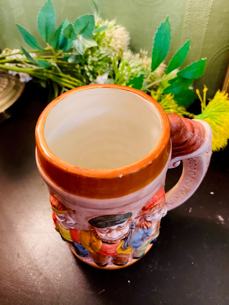Vintage Character Relief Ceramic Tankard Mug 5 Inch