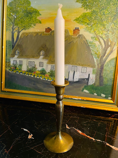 Tall Vintage Brass Candlestick – Sleek Pedestal Design