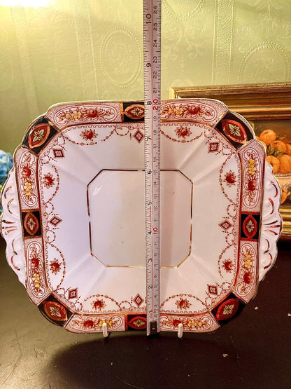 Vintage Floral Porcelain Serving Plater with Handles – 9 Inch