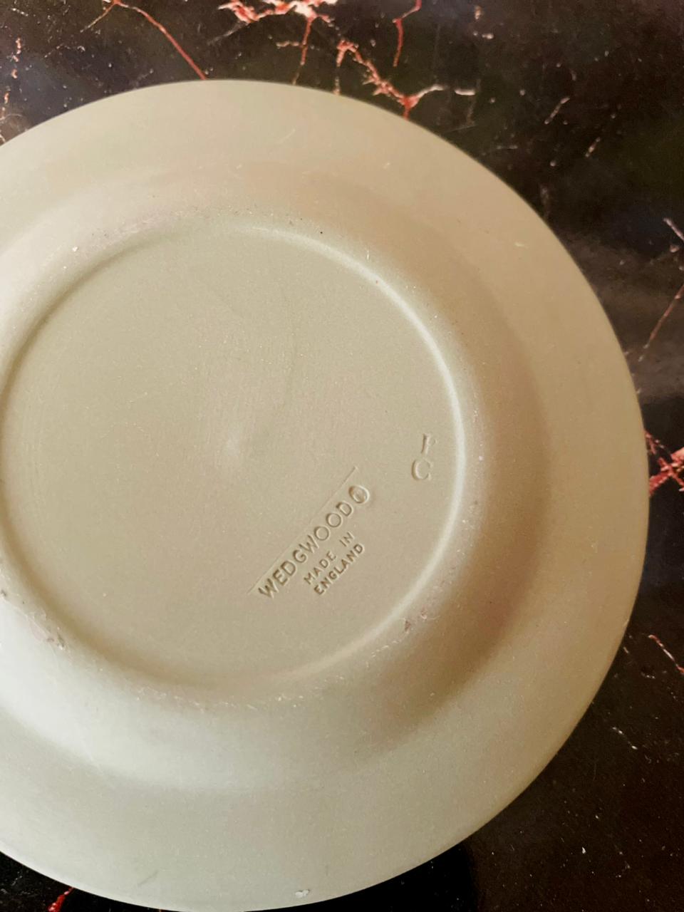 Vintage Wedgwood Jasperware Green Ashtray / Trinket Dish with White Relief – England