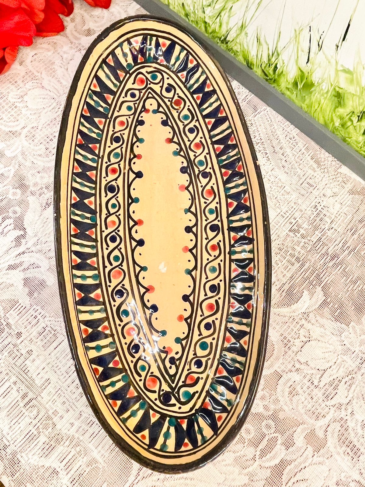 Hand Painted Moroccan Style Oval Ceramic Serving Dish