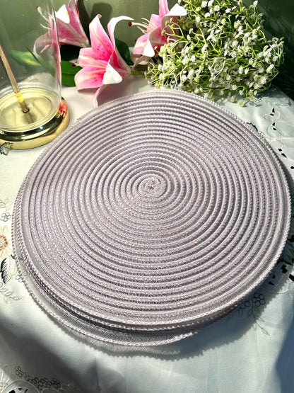 Silver Woven Round Placemat Set 6 Piece 14 Inch
