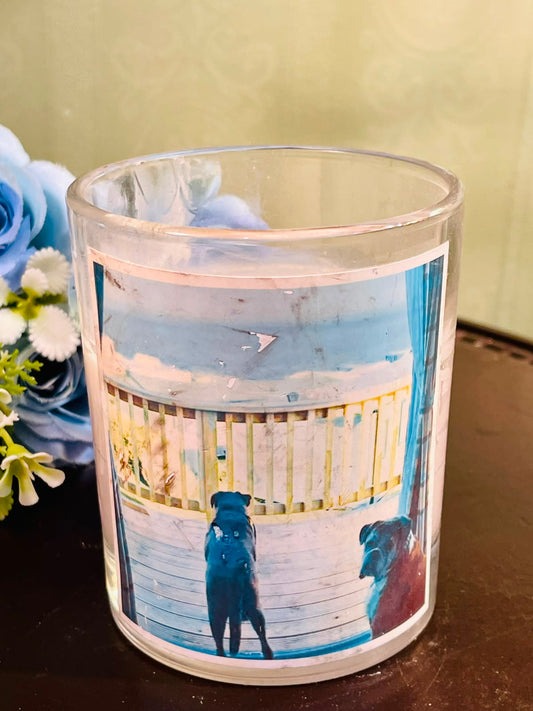 Decorative Printed Candle in Crystal Jar – Coastal Design 10cm