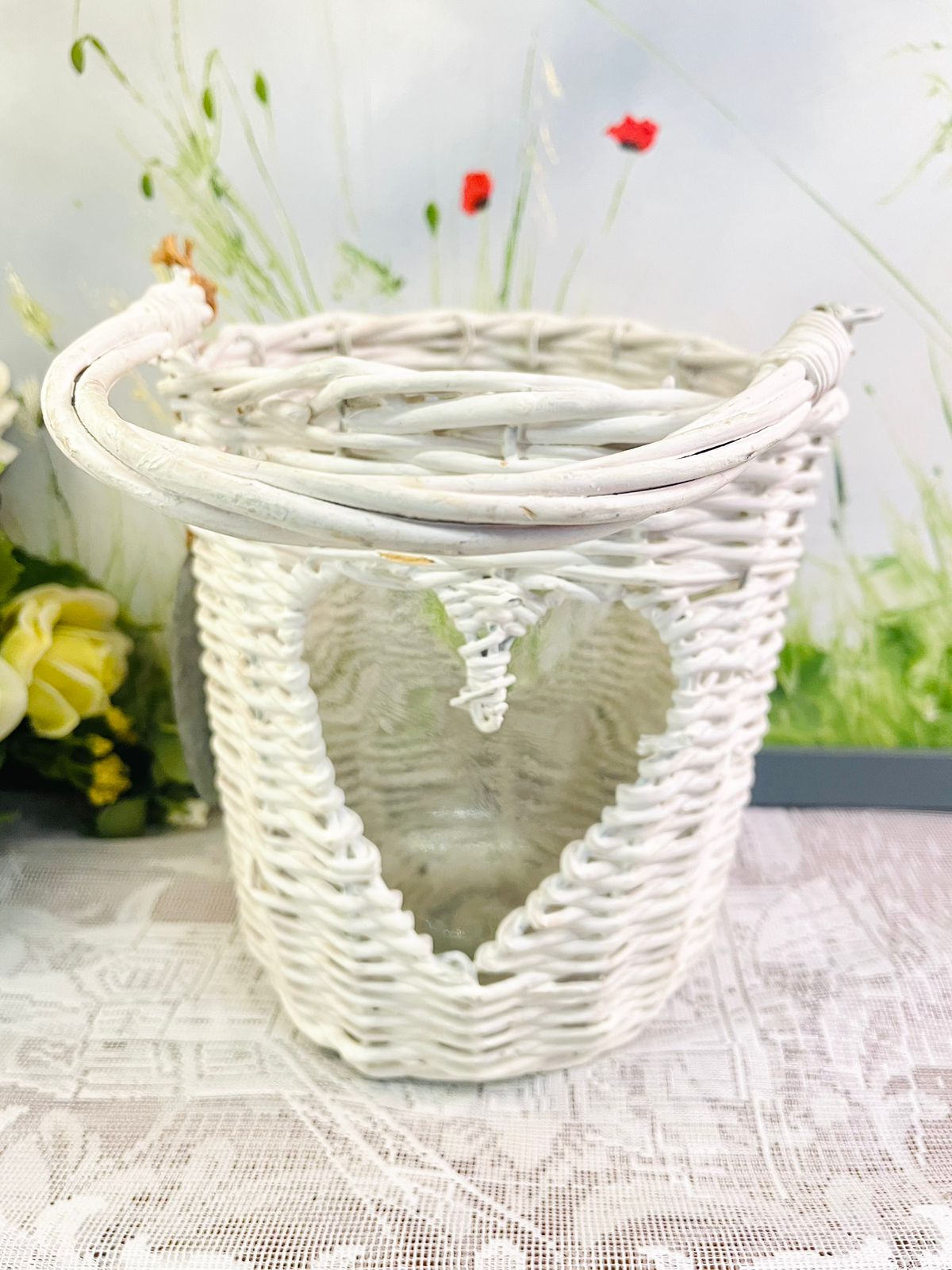 White Wicker Heart Lantern Candle Holder Set Of 2