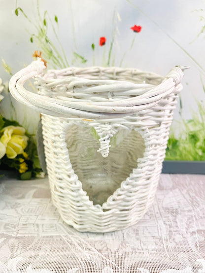 White Wicker Heart Lantern Candle Holder Set Of 2
