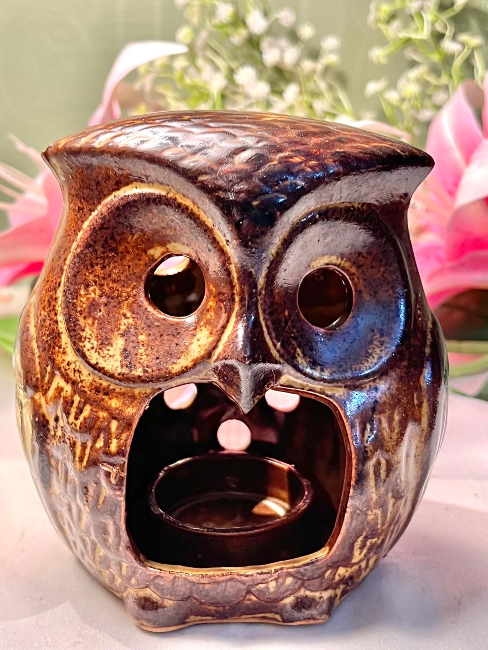 Vintage Brown Owl Tealight Holder Approx. 13 cm