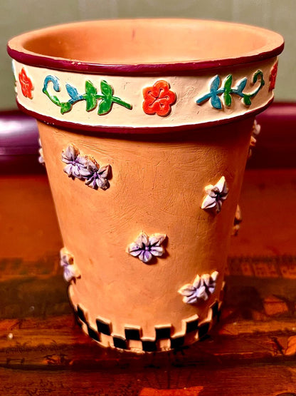 Hyacinth Embossed Ceramic Planter Pot 5 Inch | Floral Plant Pot