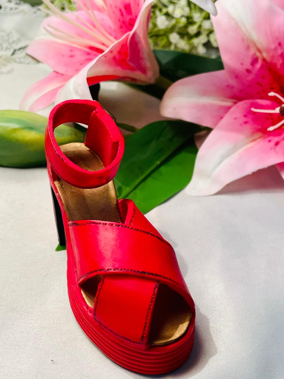 Vintage Red Miniature Sandal Shoe Ornament 11 cm