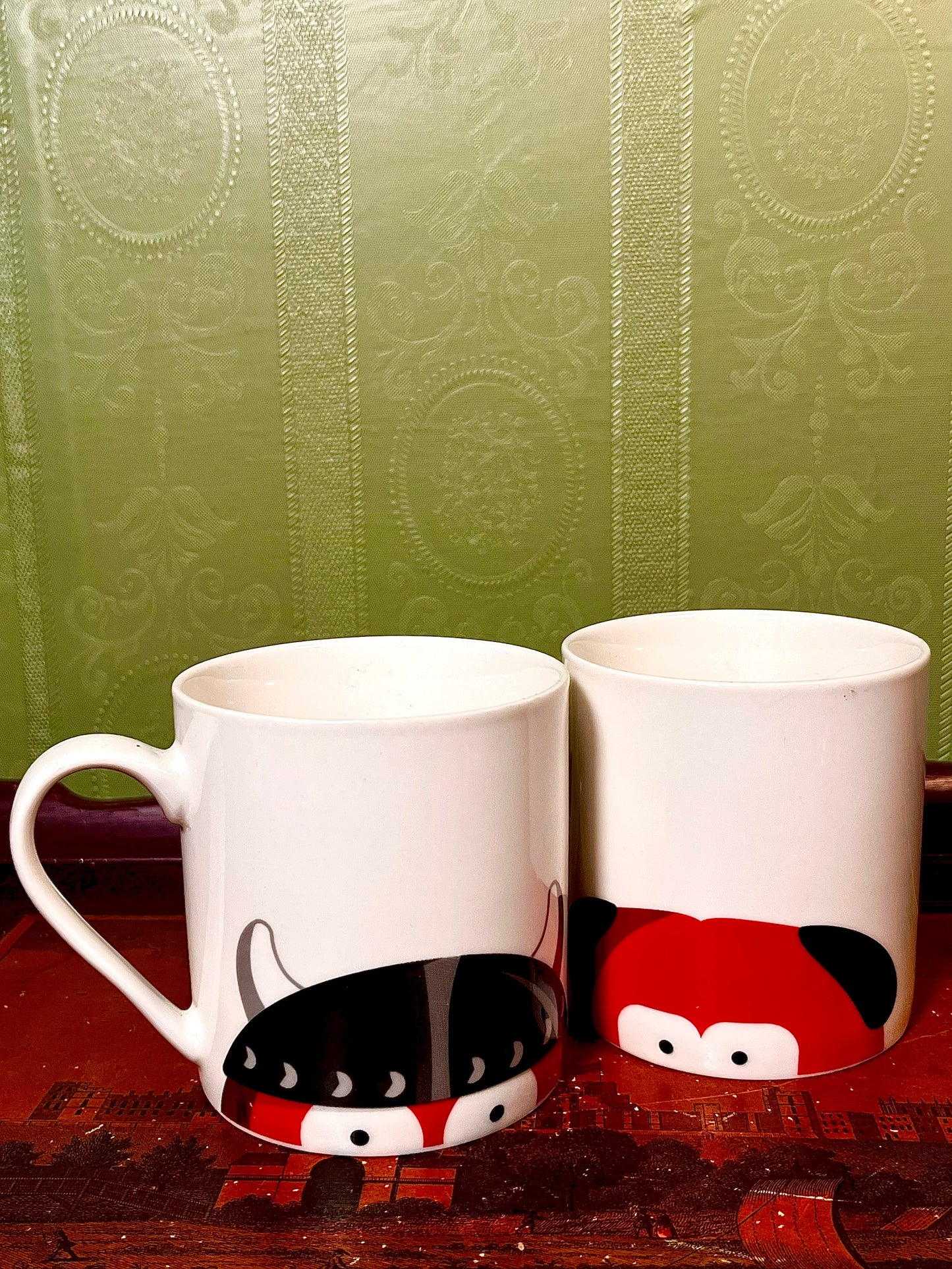 Animal Character Mugs Set of 2 Red Black White 10cm