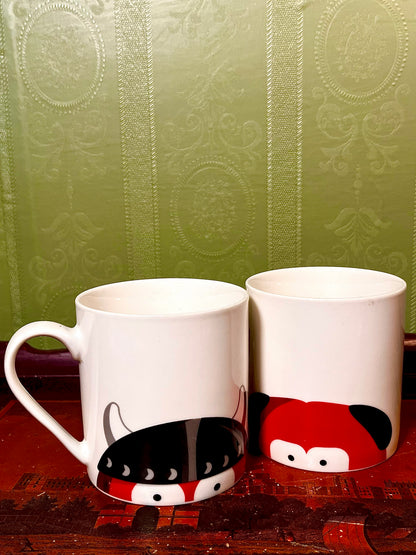 Animal Character Mugs Set of 2 Red Black White 10cm