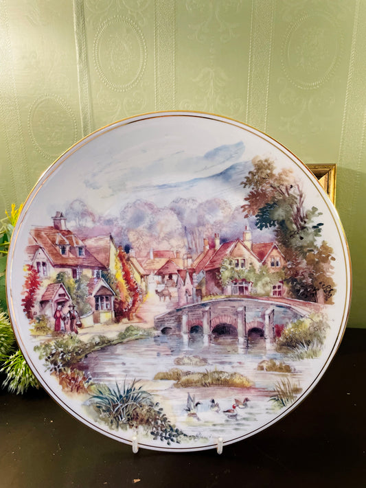 English Village Scene Fine Bone China Plate 10.5 Inch