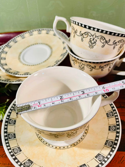 Black & Cream Scrollwork 6-Piece Cup and Saucer Set