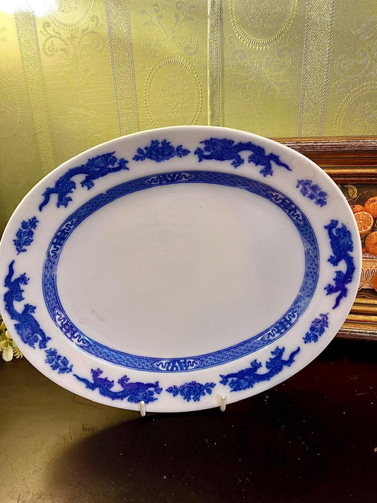 Vintage Blue Dragon Oval Decorative Platter 23 cm