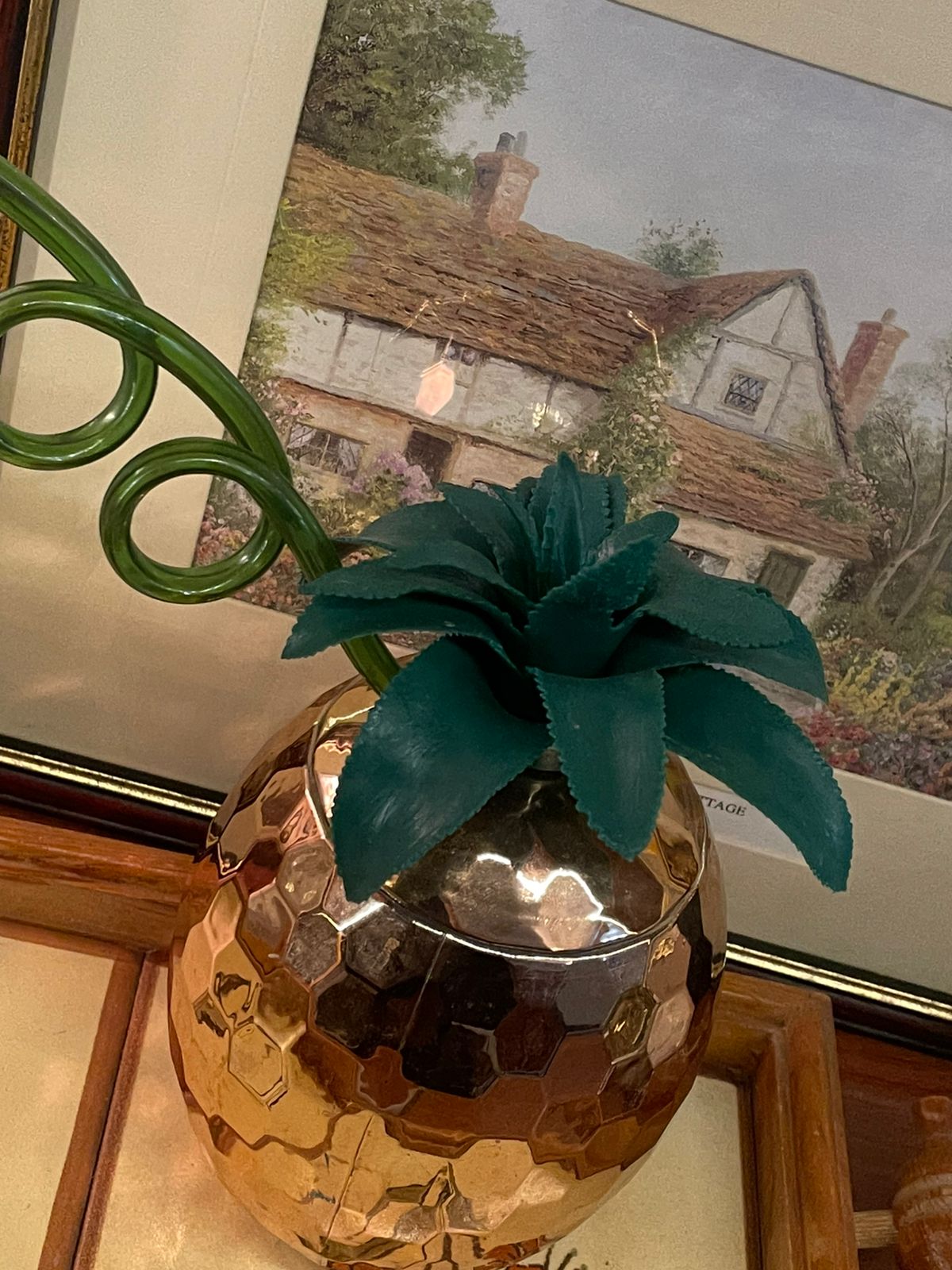 Gold Pineapple Decorative Jar With Green Lid & Straw, Mug