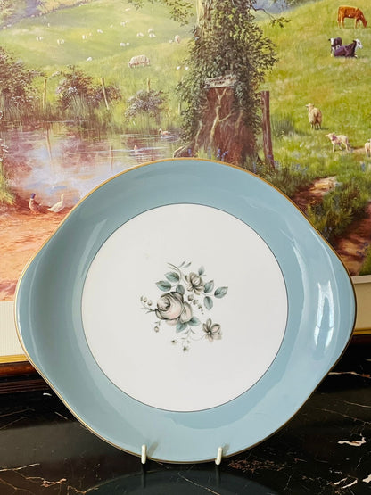Royal Doulton Rose Elegans, fine bone china plate England, vintage Royal Doulton dinnerware, floral cake plate England, English china rose pattern, gold rim collector plate, rare thrift finds Pakistan, European vintage decor, heritage English crockery, timeless floral bone china