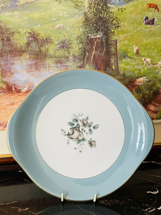 Royal Doulton Rose Elegans, fine bone china plate England, vintage Royal Doulton dinnerware, floral cake plate England, English china rose pattern, gold rim collector plate, rare thrift finds Pakistan, European vintage decor, heritage English crockery, timeless floral bone china
