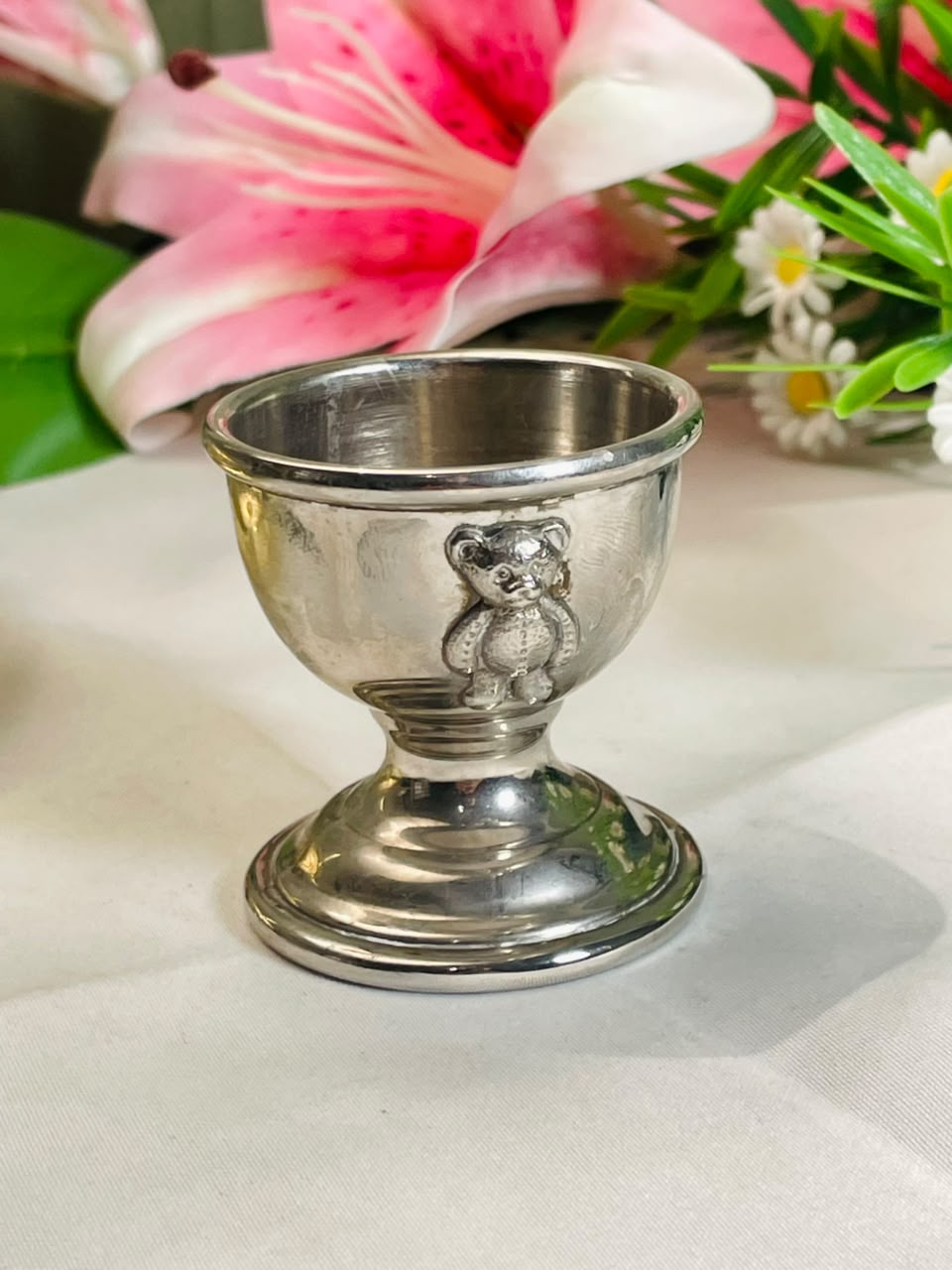 Silver-Tone Teddy Bear Egg Cup – 6 cm