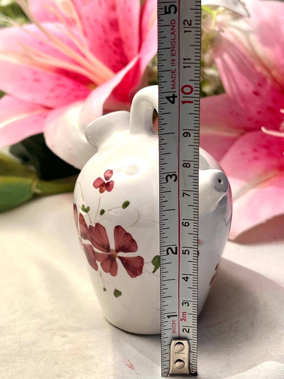 White Ceramic Floral vase with Handle Approx. 10 cm