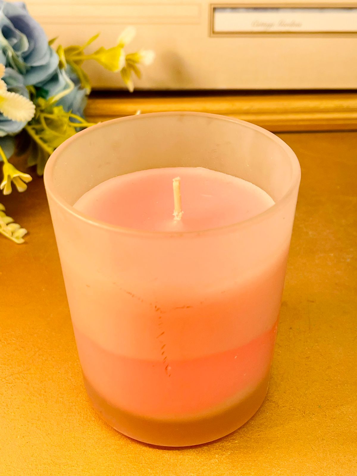 Frosted Pink Scented Candle Minimal Glass Decor