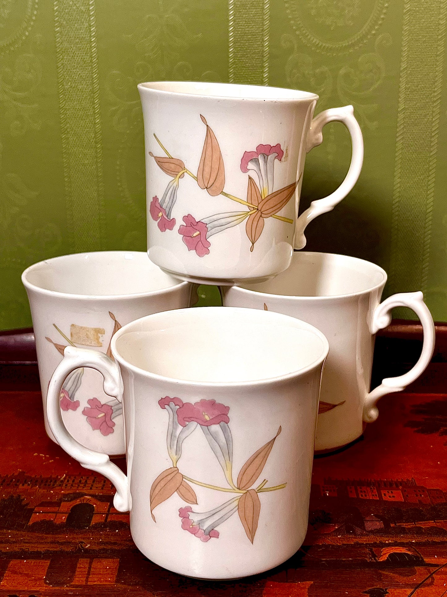 Marlborough Bone China Floral Mugs Set of 4 Made in England