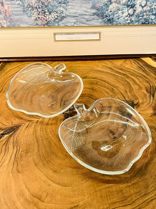 Vintage Apple-Shaped Glass Serving plate Set with Leaf Design