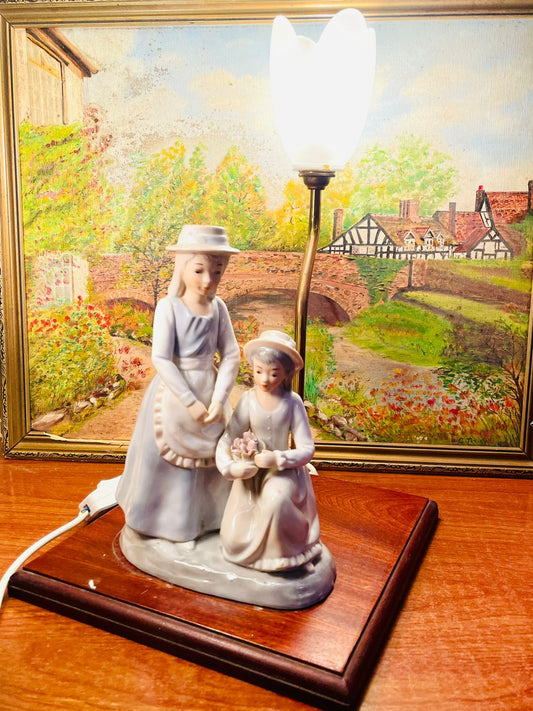 porcelain dolls lamp pakistan, antique figurine lamp, early 1900s vintage lamp, wooden base table lamp, collectible porcelain lamp pakistan, antique home decor lighting, vintage porcelain doll lamp, classic style table lamp, rare collectible lamp pakistan, wooden base vintage lamp

