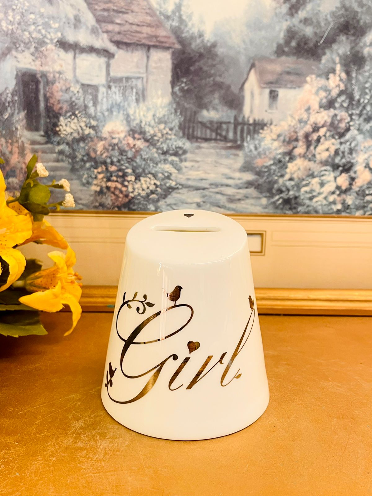 White Ceramic “Girl” Coin Bank Modern Decorative Money Bank