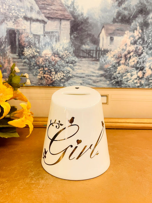White Ceramic “Girl” Coin Bank Modern Decorative Money Bank