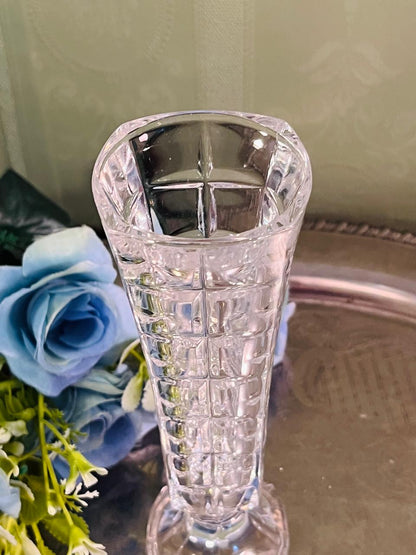 Vintage Crystal Bud Vase with box 18 cm Block Facet Design
