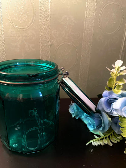 Vintage Teal Glass Clip Top Storage Jar 6 Inch