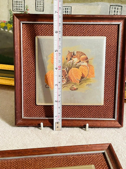 Set of 2 Vintage 1970’s Metallic Picture Frames – Hedgehog & Mouse by John Heaton