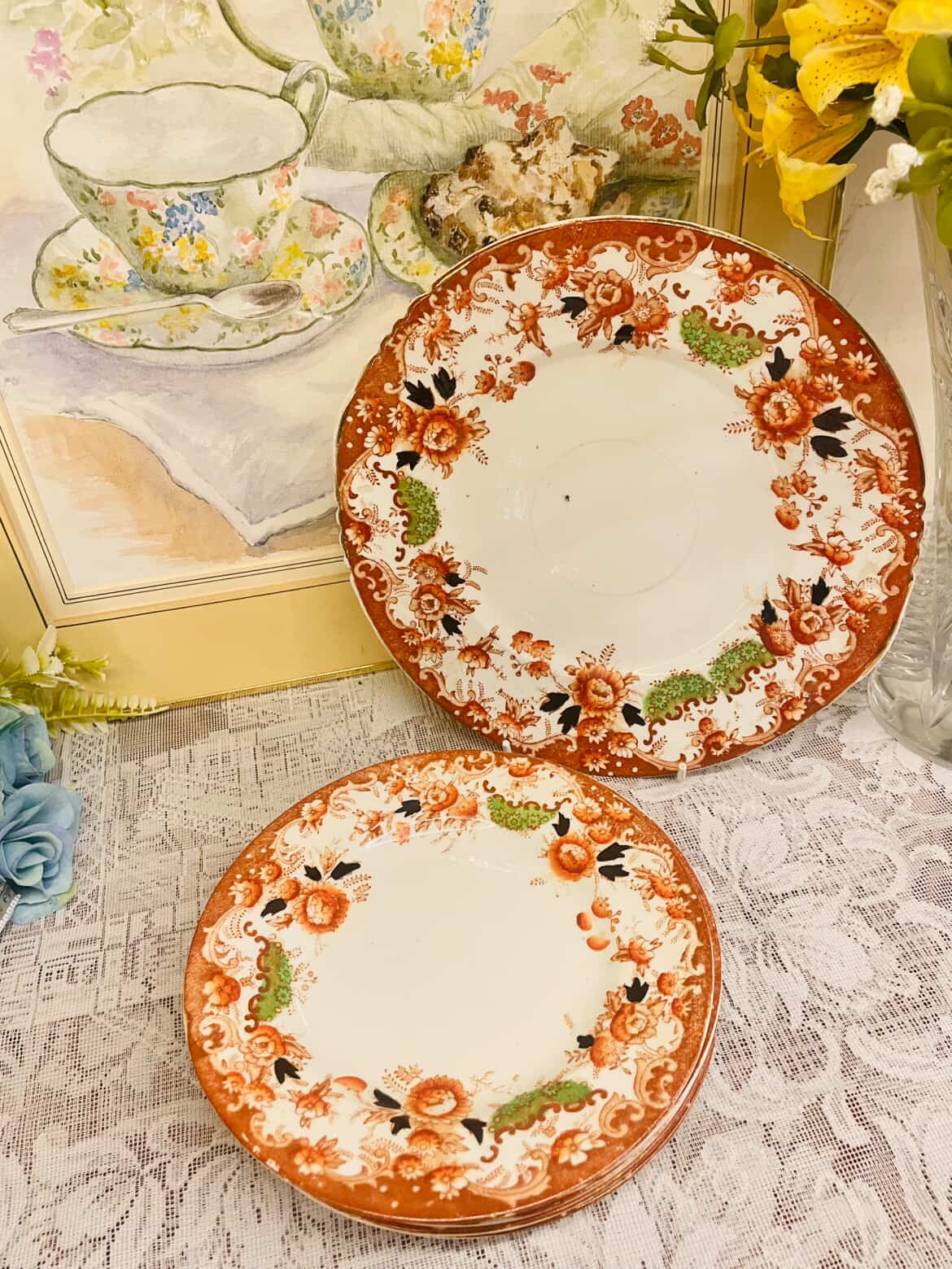 Vintage Floral Cake Plates Set – Classic English Tableware